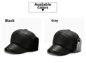 Detail view of winter baseball caps with thick lining in black and grey colors
