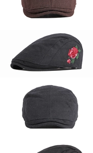 Broderie détaillée de roses rouges sur un béret en laine vintage aux coutures fines