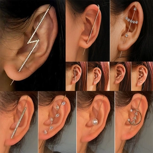 Minimalist lightning and star rhinestones ear cuffs and stud earrings in gold and silver