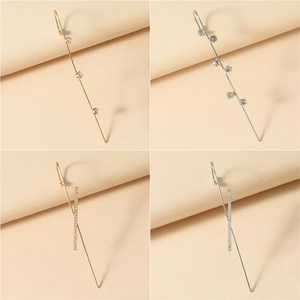Minimalist lightning leaf rhinestone ear crawlers in gold and silver metal finish