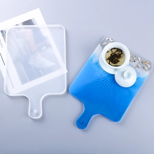 Rectangle resin tray mold with handle showing the blue sea wave finished product