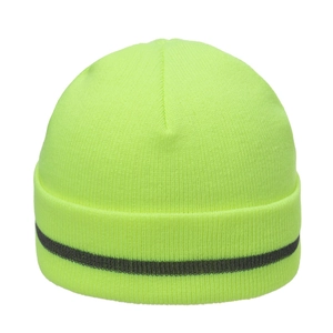 Bonnet en tricot vert néon avec bande réfléchissante et revers pour la chaleur hivernale