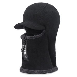 Thermal winter balaclava knit hat with fleece lining and zipper for wind protection