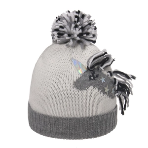 Bonnet licorne en tricot pour enfants avec pompon coloré et corne argentée