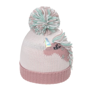 Bonnet licorne en tricot avec pompon multicolore et corne 3D pour l'hiver enfant