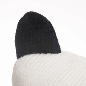Cute panda-style white knitted beanie with black ears for autumn and winter outdoor warmth