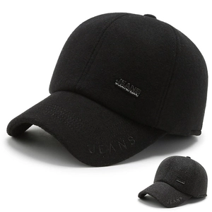 Men Winter Baseball Cap Thickened Woolen Warm Hat With Ear Flaps Windproof Adjustable Solid Color Casual Outdoor