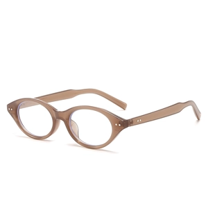 Retro oval translucent tea brown anti-blue light glasses with smooth resin frame