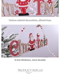Detail of 0.5cm thick wooden Christmas hanging sign with Santa Claus and red letters