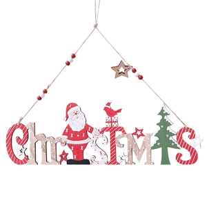 Creative Christmas wooden hanging sign with Santa and Reindeer for Xmas tree decor