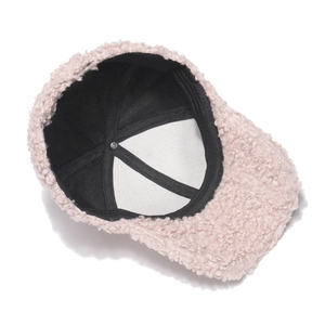 Inside view of a warm faux shearling baseball cap showing black lining and structure