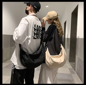 Nylon oversized crossbody messenger bag in black and beige for men and women