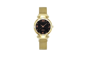 Detail der Sternenhimmel-Quarzuhr mit magnetischem Milanaise-Armband für Damen