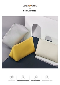 Set de tres neceseres de cuero en plata, amarillo y blanco con cremalleras metálicas