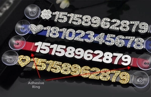 DIY car parking phone number plate kit with rhinestones and colorful bases