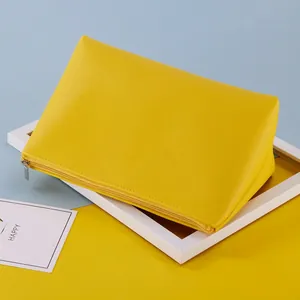 Neceser de maquillaje grande amarillo en cuero PU con cremallera para viajes