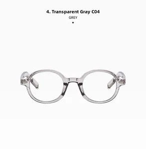 Detail view of transparent grey round eyewear frame with polished finish for students