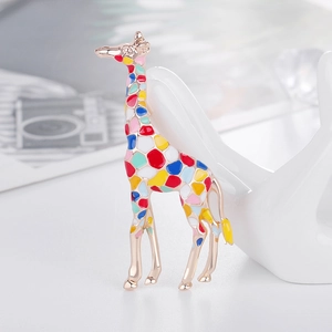 Colorful enamel giraffe brooch in gold alloy finish for elegant clothing accessories