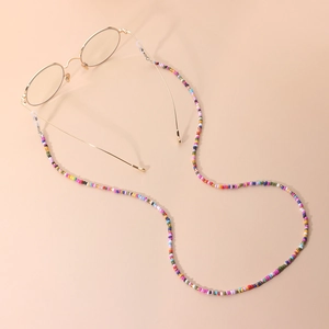 Colorful handmade seed bead eyewear chain with adjustable silicone loops for glasses and masks