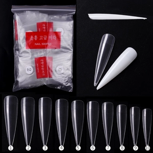 Stiletto False Nails Long Pointed Nail Tips Salon Professional Ultra Thin Manicure Women Transparent White ABS Plastic