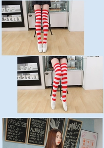 Fashionable red and white striped over-the-knee socks for women and girls daily wear.