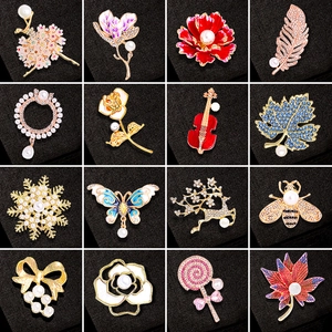 Elegant Alloy Brooch Pin With Faux Artificial Pearl Rhinestone Enamel Flower Animal Violin Shape Jewelry Accessory For Women Gift