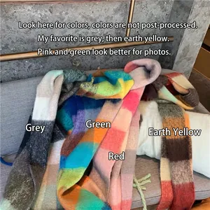 Rainbow plaid faux cashmere scarf collection in thick winter colors for women