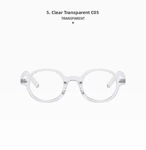 Detail view of transparent round glasses frame C05 with retro lightweight plastic design
