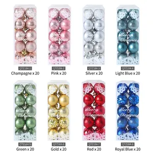 Set of 20 assorted Christmas tree ball ornaments with glitter, matte and glossy finishes
