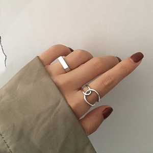 Retro irregular wide silver rings set with smooth and crossover open design on finger