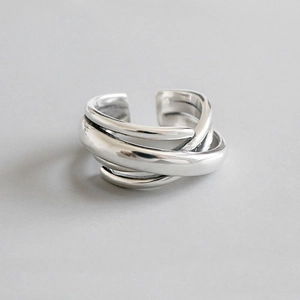 Silver multi-layer interwoven wrap ring with creative minimalist open band design