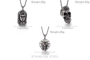 Detailed specs for stainless steel beard skull and figure pendants with weights and sizes