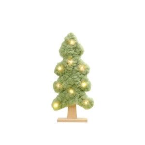 Green felt mini Christmas tree table decoration with warm LED lights and wood base