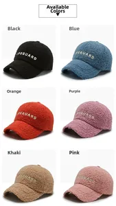 Detail view of Lifeguard embroidered baseball caps in six different plush fleece colors