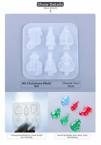 Detail view of 6-cavity Christmas silicone mold featuring Santa and tree shapes