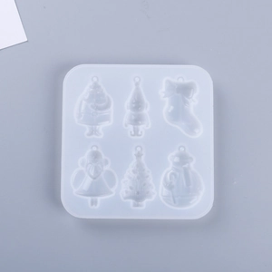 Detailed view of 6-cavity Christmas silicone mold for resin crafts and DIY soap making