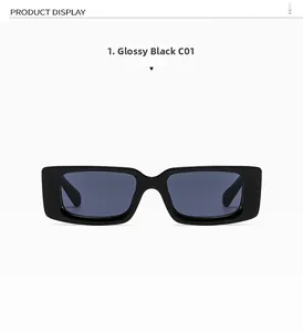 Detail view of stylish square black sunglasses frame with polished glossy finish C01