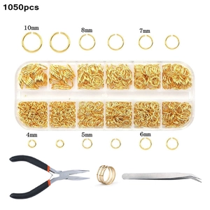 1050pcs Golden Jewelry Making Kit with Open Jump Rings Pliers and Tweezers Set