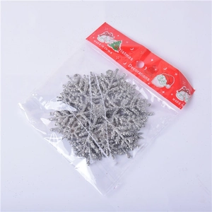 Silver glitter snowflake ornament with hanging hole for Christmas tree decoration