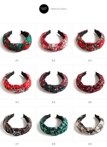 Collection of nine festive Christmas knot headbands with various plaid and snowflake patterns