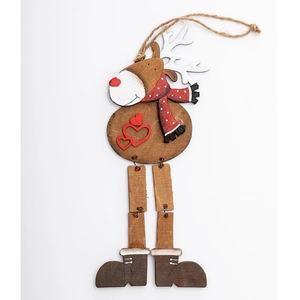 31cm hanging wooden Christmas elk ornament with red scarf and heart decoration