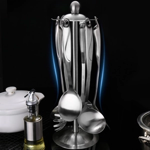 Close-up of premium SUS 304 stainless steel kitchen utensils with polished metallic finish