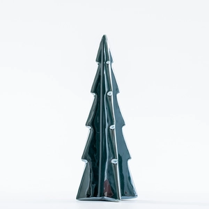 Glossy dark green ceramic Christmas tree tabletop ornament with a sleek Nordic design