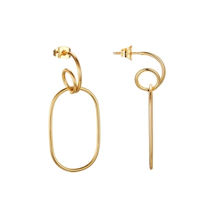 Minimalist gold-plated geometric hoop earrings featuring polished metallic loop links