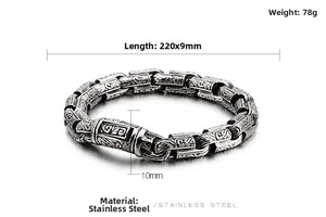 Gros plan détaillé du bracelet dragon en argent antique, longueur 220 mm et poids de 78 g