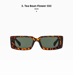 Close-up of rectangular tortoise shell sunglasses in Demi finish with dark lenses