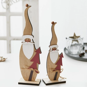 Set di due decorazioni natalizie in legno di Babbo Natale con corda e campanellini