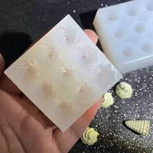 9-cavity flower swirl silicone mold for fondant, ice cream cones and clay modeling