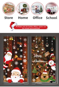Detailed Christmas window stickers featuring Santa Claus, reindeer, and snowflakes for glass