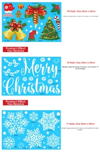 Three layouts of Christmas window stickers with trees, bells and snowflakes, 20x30cm size